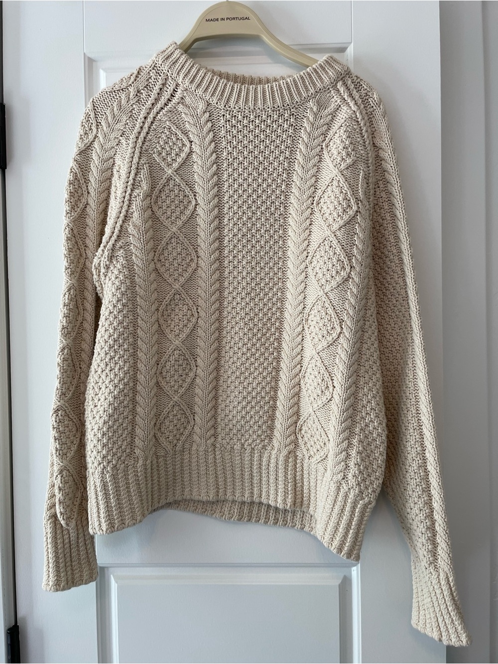 L.L. Bean Cream Cable-Knit Crewneck Sweater